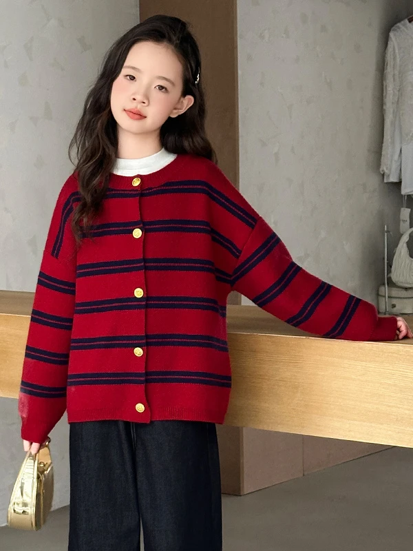 女童春秋款韩版休闲毛衣开衫外套女大童时髦洋气儿童秋装针织衫潮