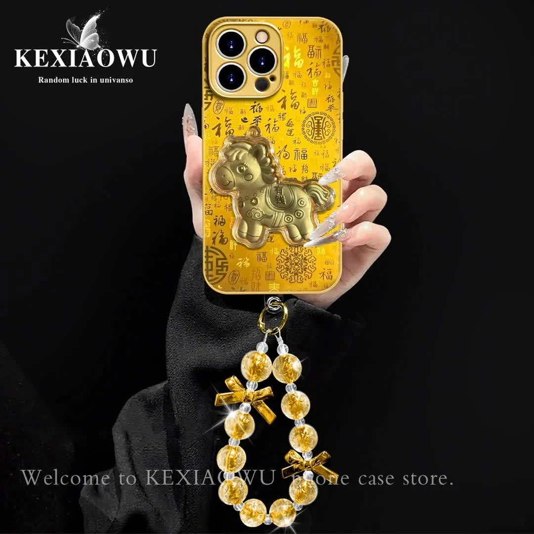 适用于【VIVO型号】金属漆满福壳马上有钱手链手机壳