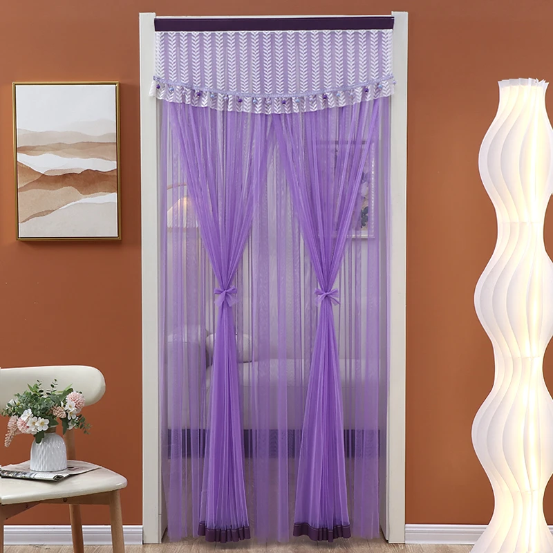 门帘隔断帘家用卧室厨房卫生间厕所免打孔布艺蕾丝双层纱帘子挂帘