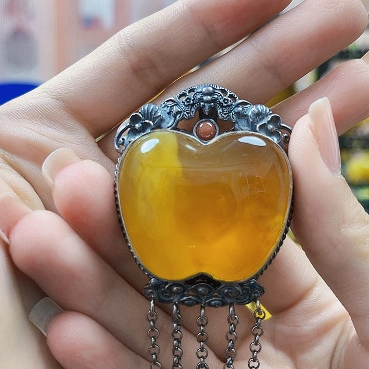 蜜蜡银S925镶嵌裸石吊坠