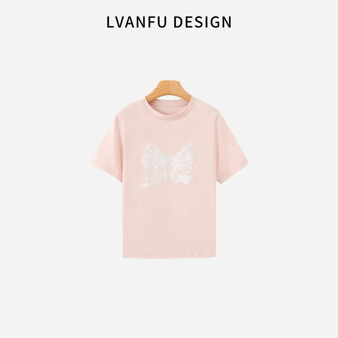 2025年夏季全棉蕾丝刺绣蝴蝶结T恤 JY691A/ZN