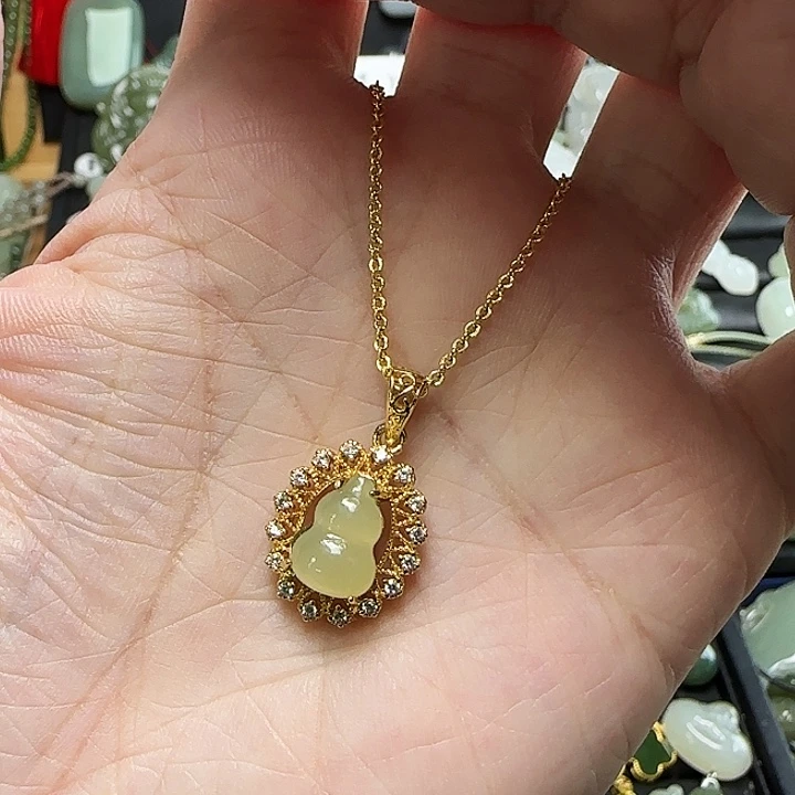 吊坠(赠链)银S925镶嵌和田玉送链子皮绳