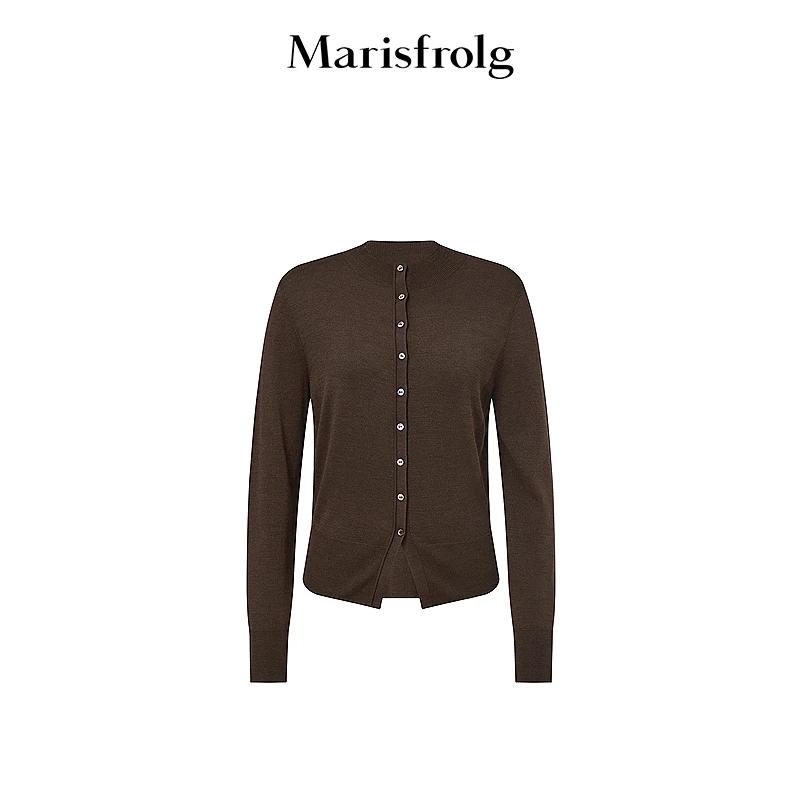 Marisfro玛丝菲尔咖色轻奢短款时尚长袖女士针织衫A1EG2806M