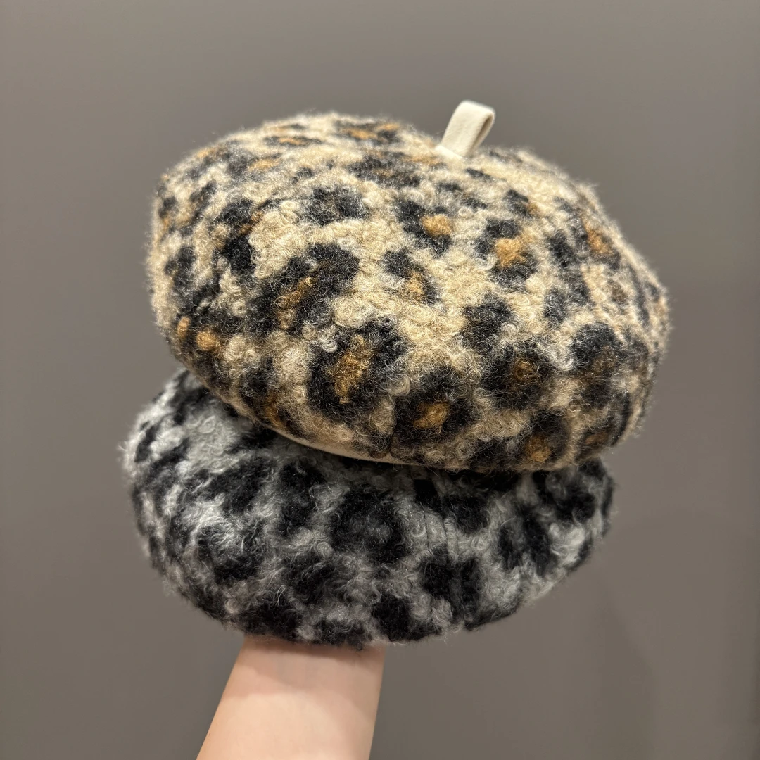 【豹纹贝雷帽】秋冬儿童韩版贝雷帽时尚百搭画家帽宝宝加厚报童帽子