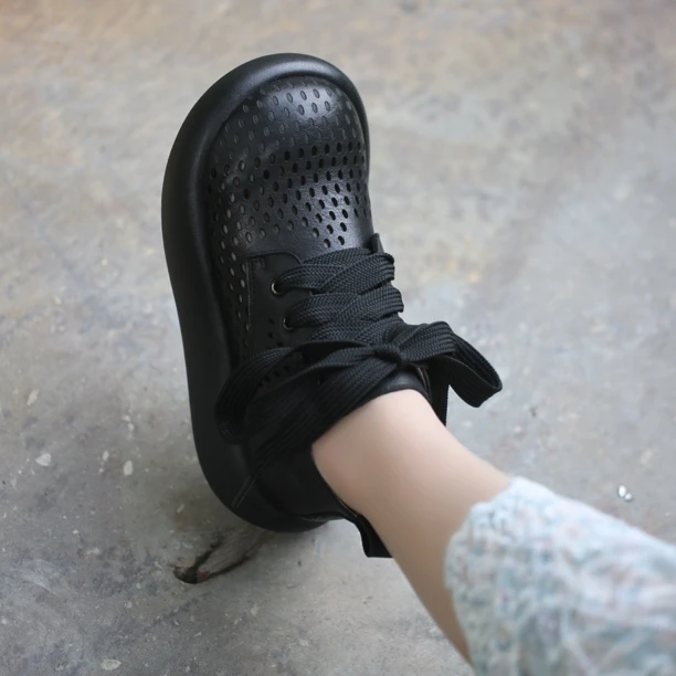 广州头层牛皮面包底特舒服镂空靴999-19偏大一码