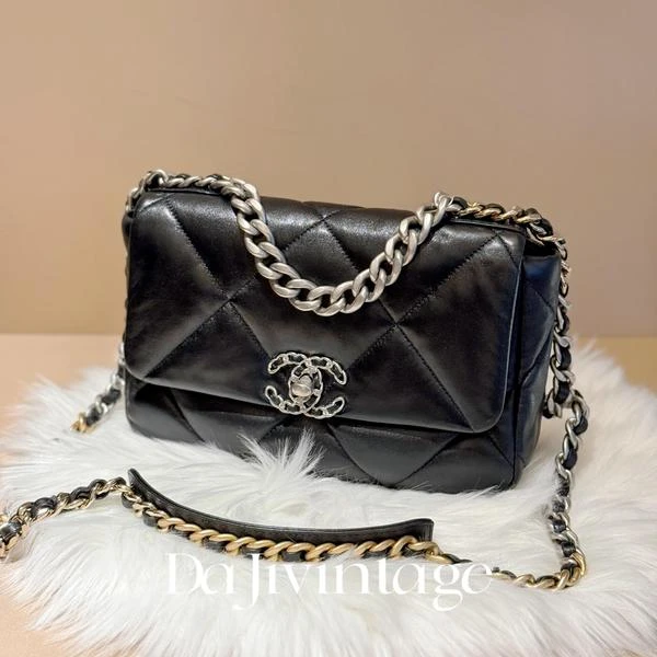 大吉中古/Chanel香奈儿黑银19bag小号斜挎包