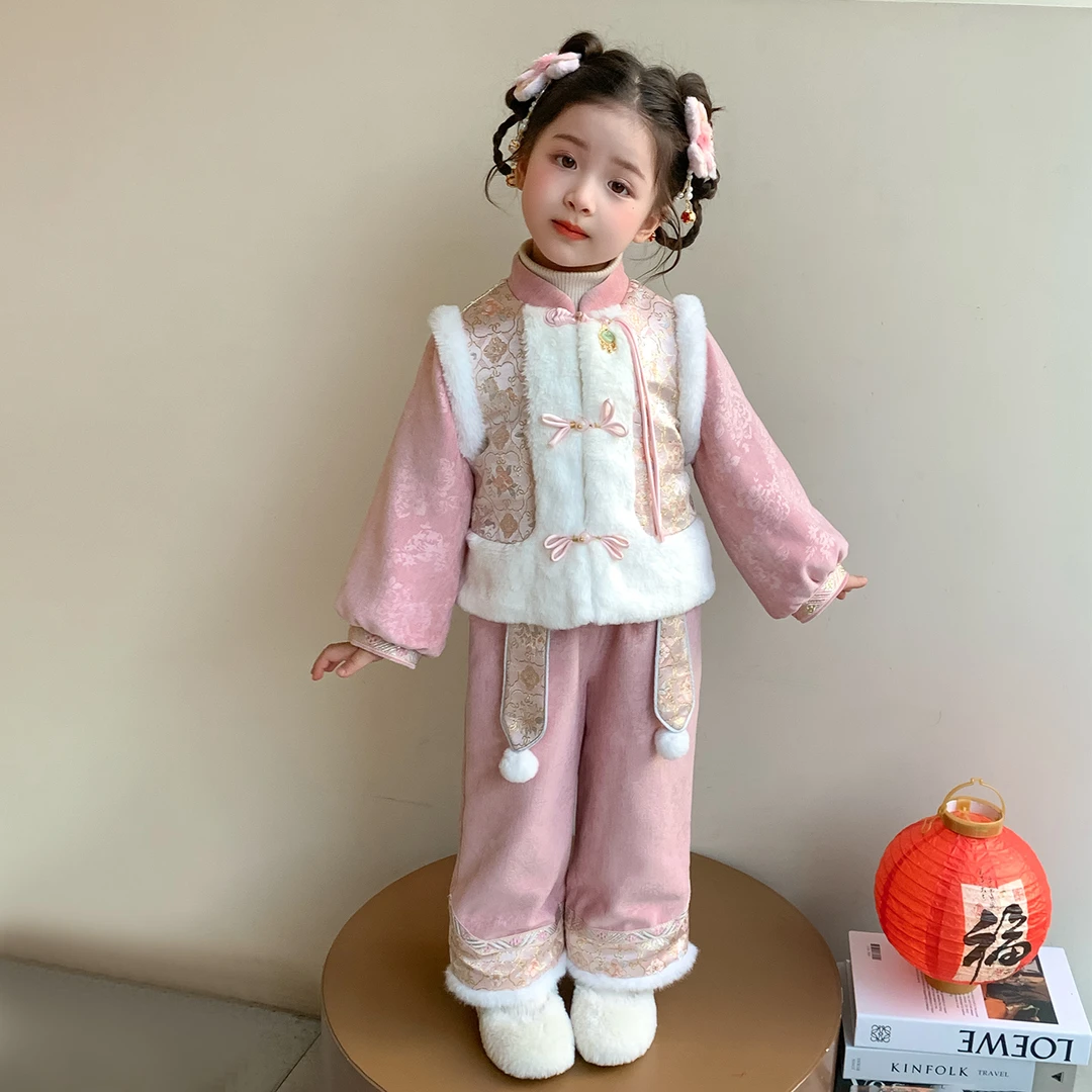 中小童冬装国风锦绣前程年服套装2025新款儿童洋气女宝宝两件套潮