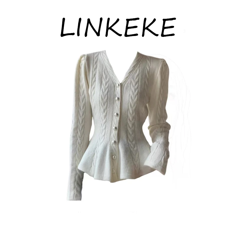 大码女装韩系温柔风V领针织开衫秋冬季胖MM修身显瘦内搭打底毛衣