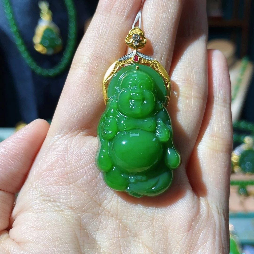 和田玉（碧玉）18K金镶嵌颈饰