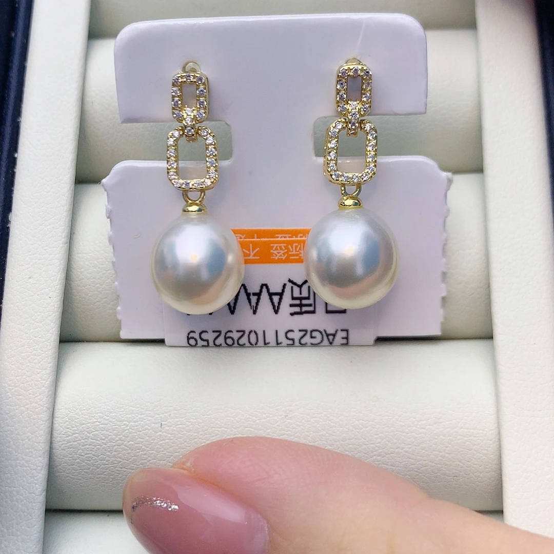 海水珍珠耳饰银S925镶嵌W11