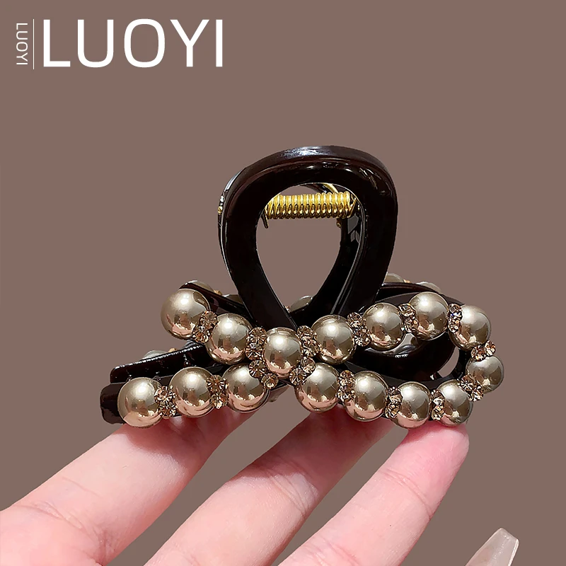 8cm 韩式新款香槟色珍珠抓夹发量少全盘高级感鲨鱼夹女高马尾头饰