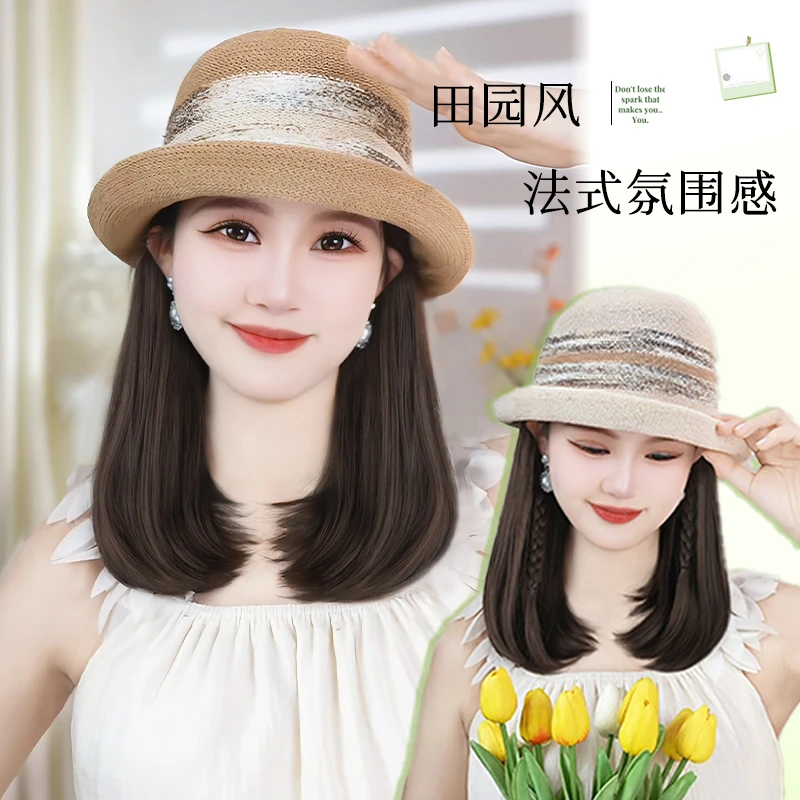【时尚大方】锁骨发帽子假发一体式夏季法式小礼帽透气遮阳仿真发