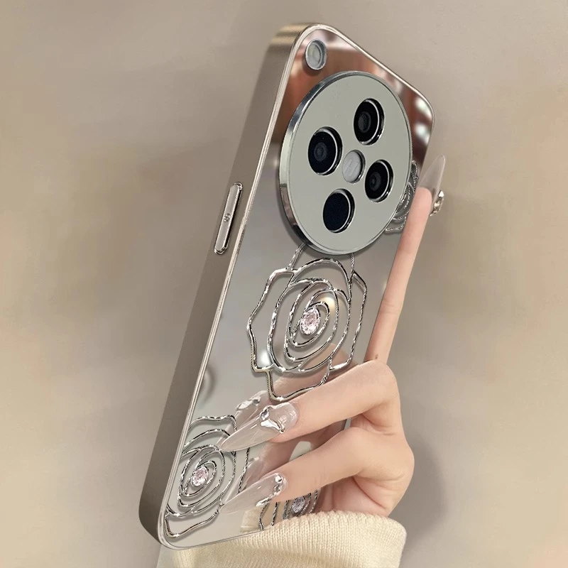电镀山茶花适用oppofindx9pro手机壳x9镜面x8s+高级感x8u新款补妆