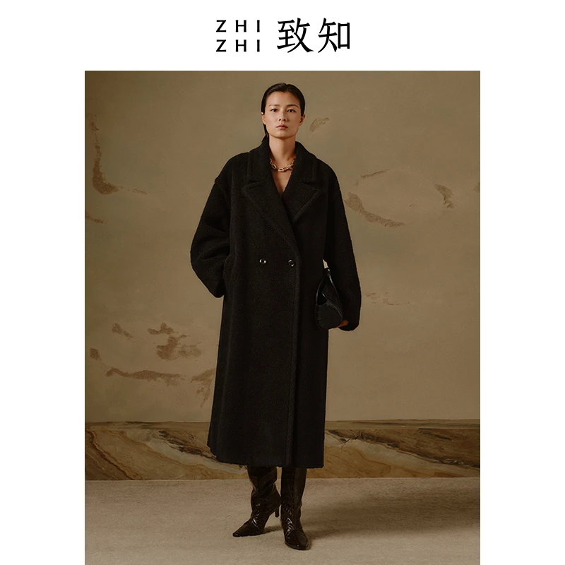 致知 卜算子 翻领大衣外套女冬季泰迪绒双面呢大衣ZZ2CWWW9048