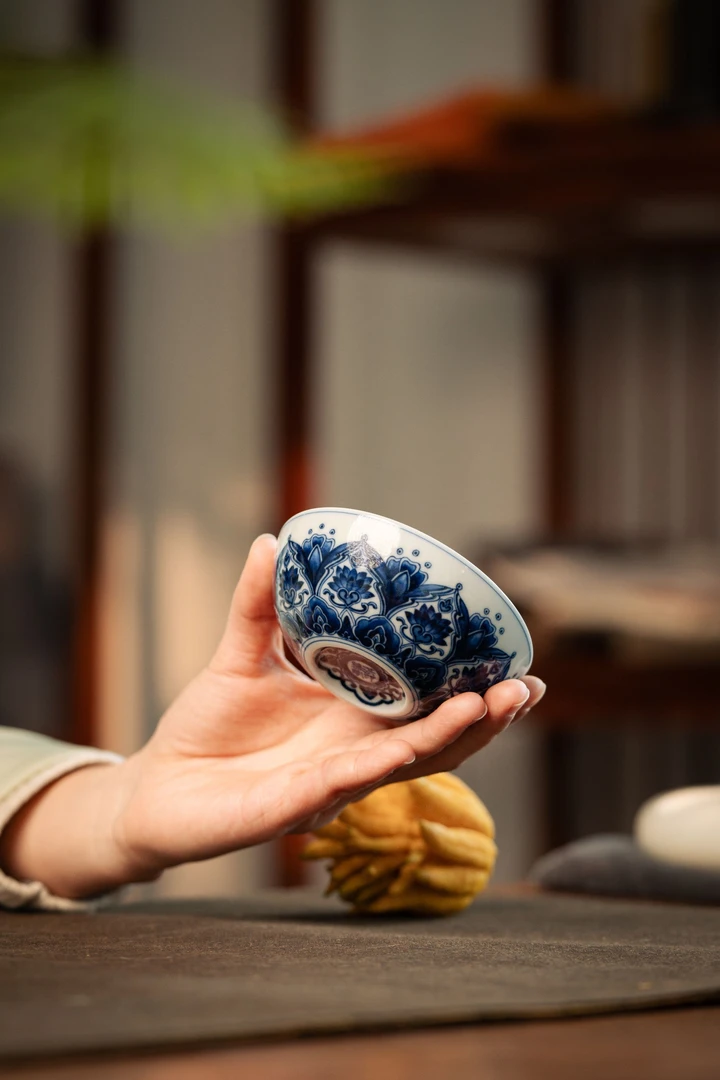 【玉朝茶事】洪印慕明 手绘2.0宝相花纹系列主人杯 纯手工品茗杯