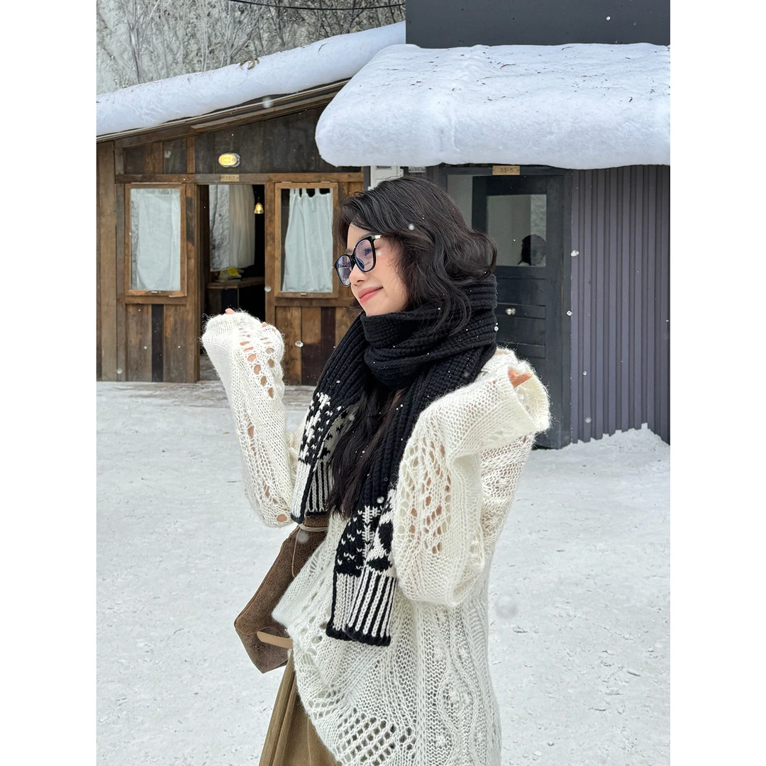 Seyora【繁花织梦】绵羊毛韩系镂空宽松针织衫长袖毛衣 M37886SY53