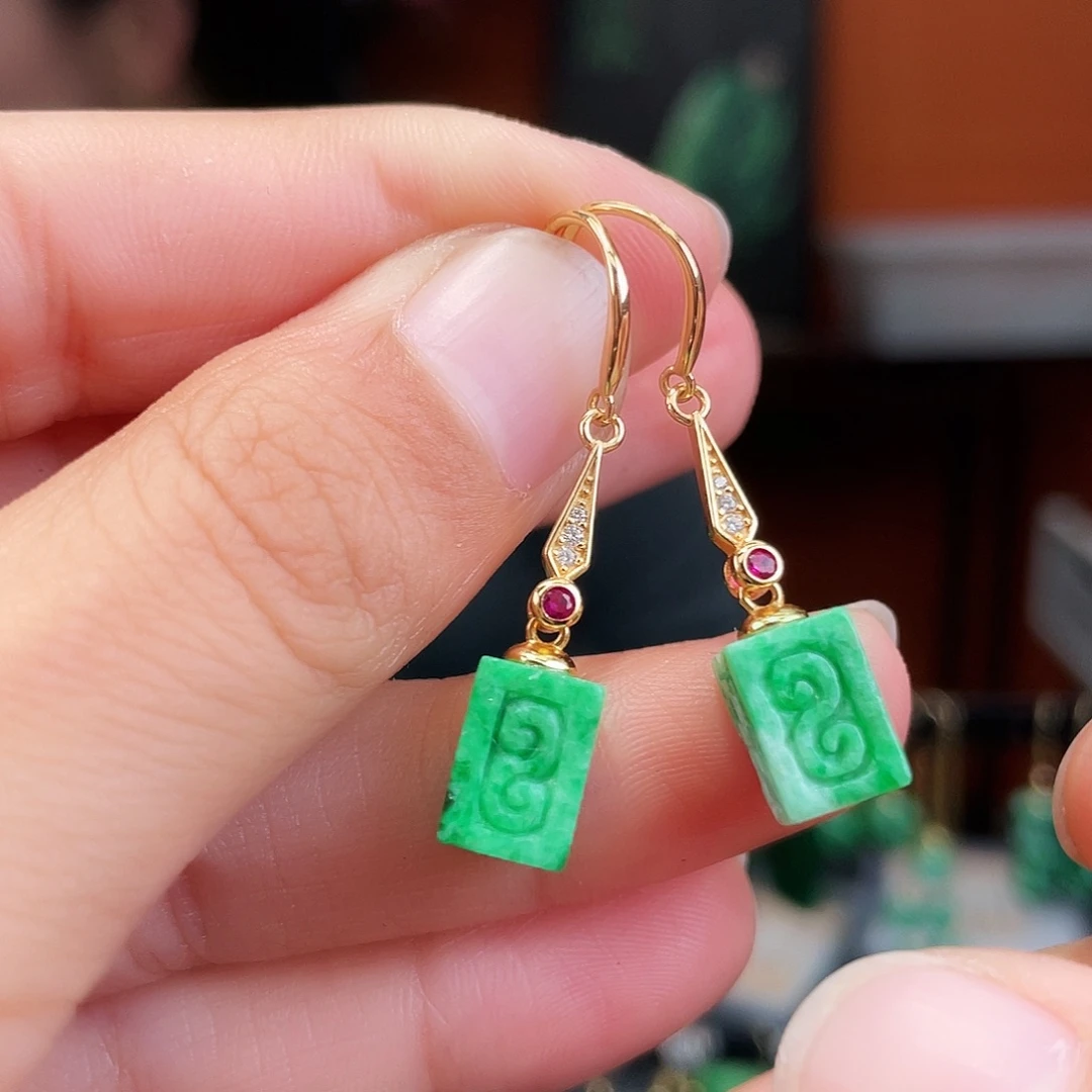 翡翠银S925镶嵌耳饰