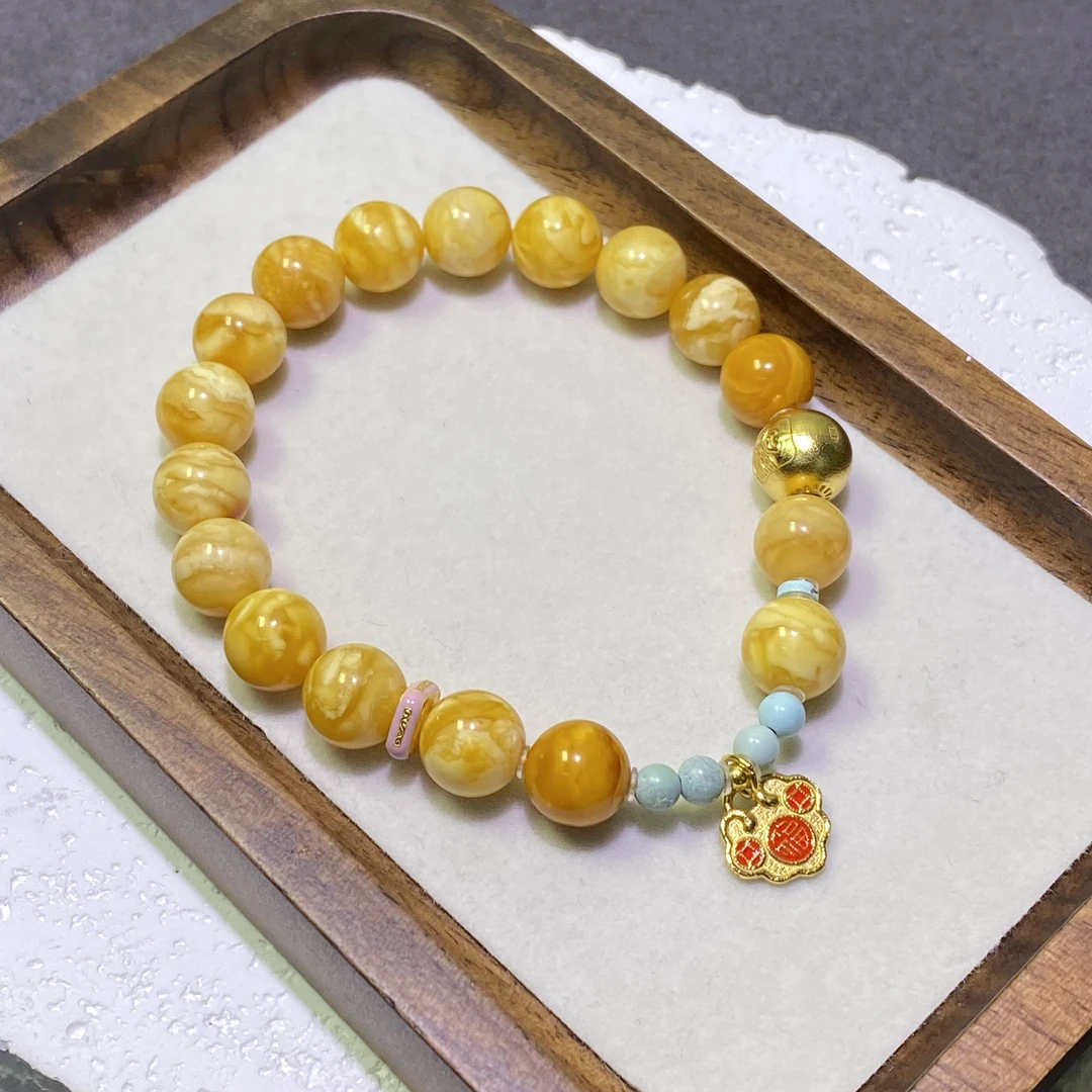 【亿轩臻选】ZX143405丹麦花蜡圆珠单圈手串diy绿松4-9mm+