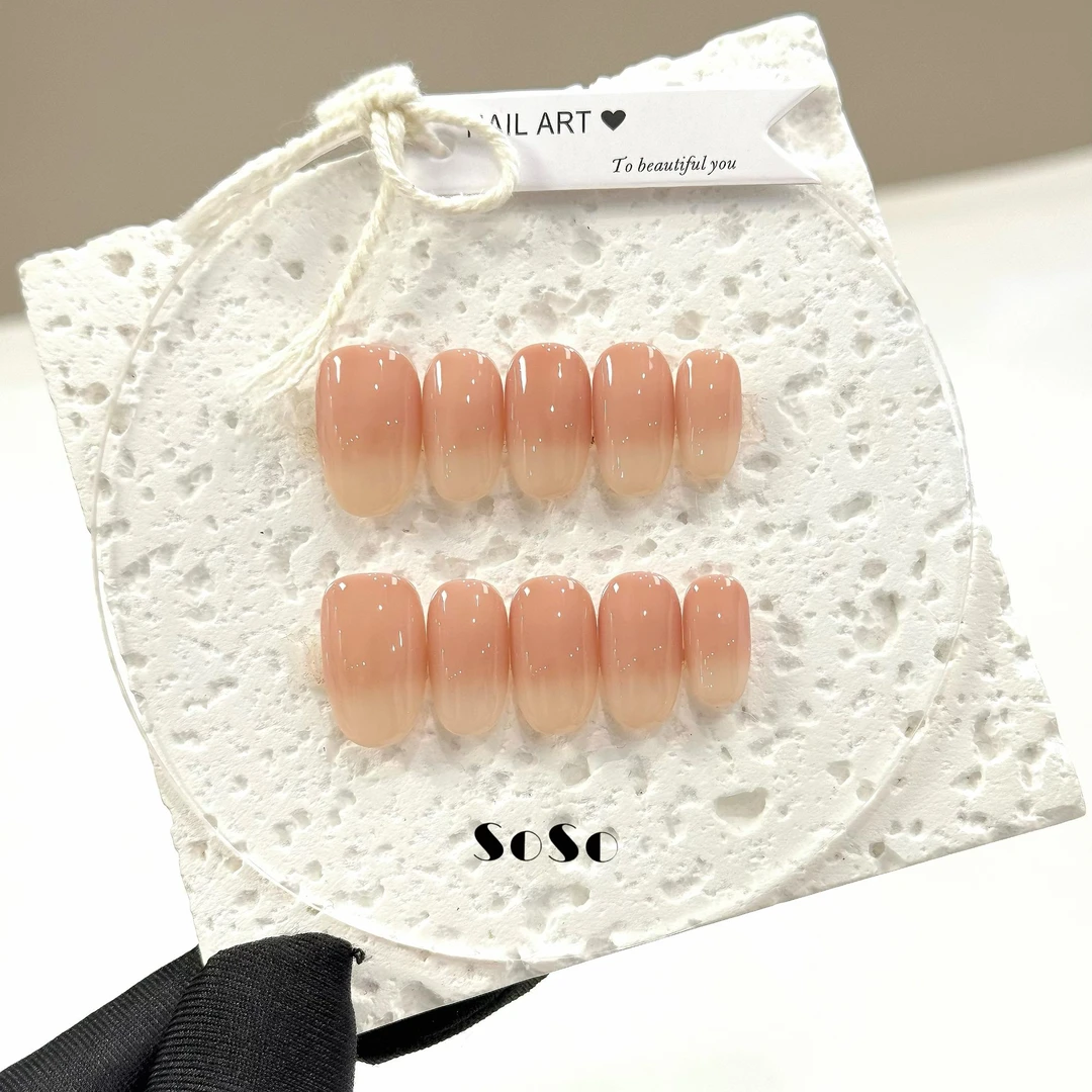 Nice SoSo【白桃乌龙】纯手工穿戴甲纯欲手绘猫眼裸色渐变显白小众