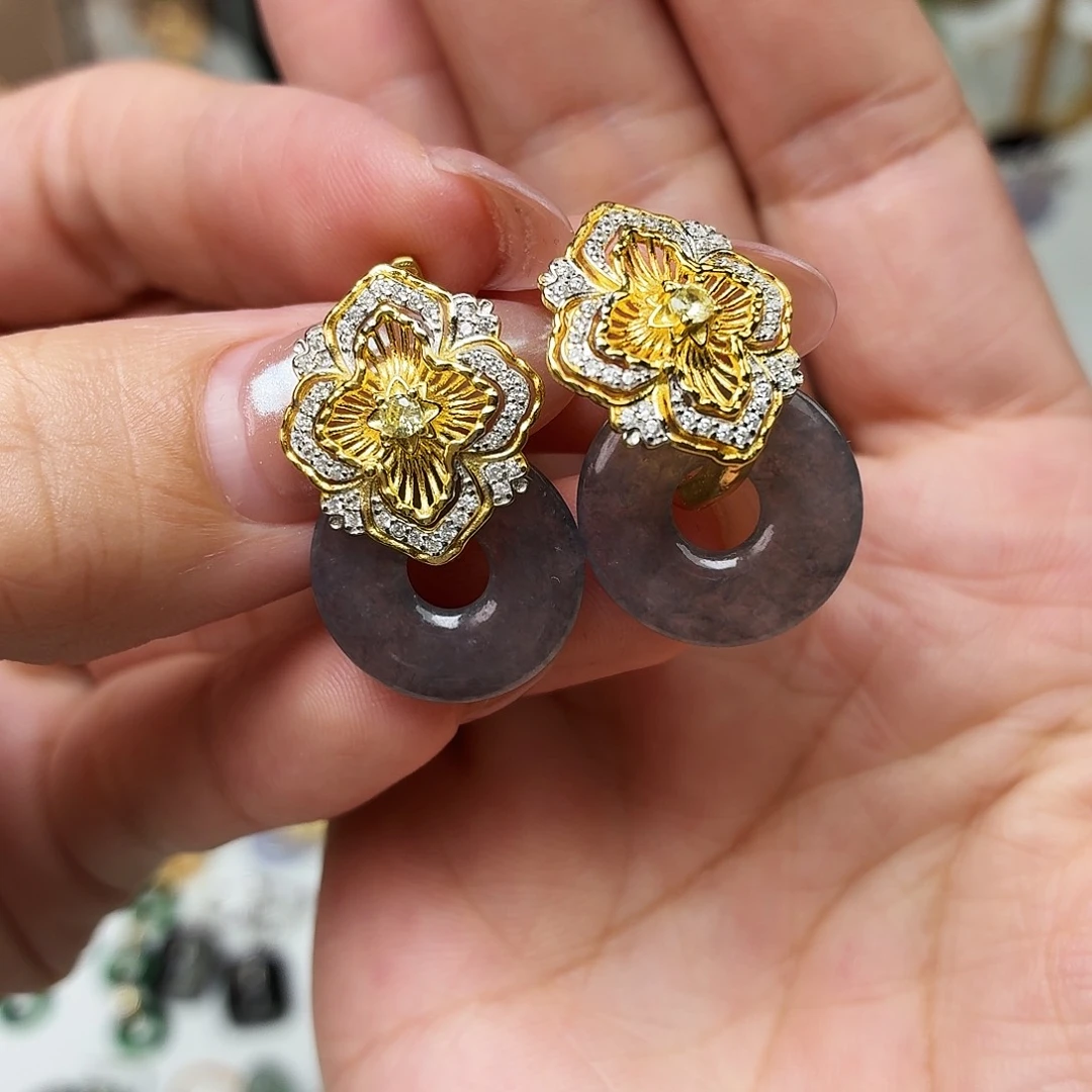 翡翠银S925镶嵌耳饰