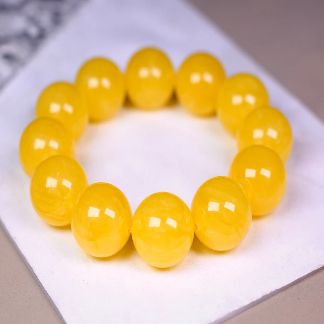 18.9mm焦皮料同料圆珠蜜蜡手串，一块料切出来。