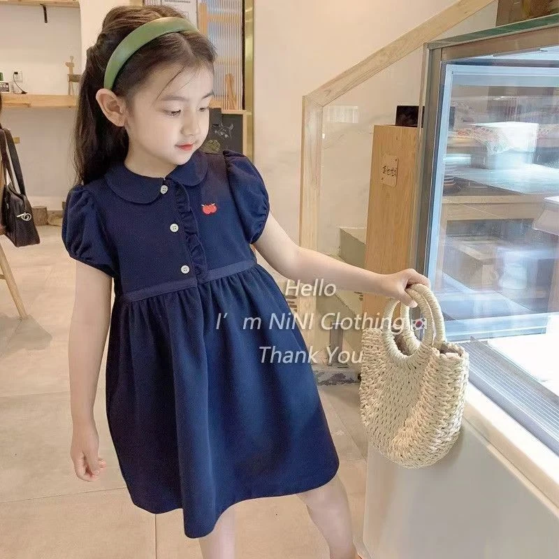 女童连衣裙2025夏季新款韩版洋气中大童翻领裙子儿童POLO领公主裙