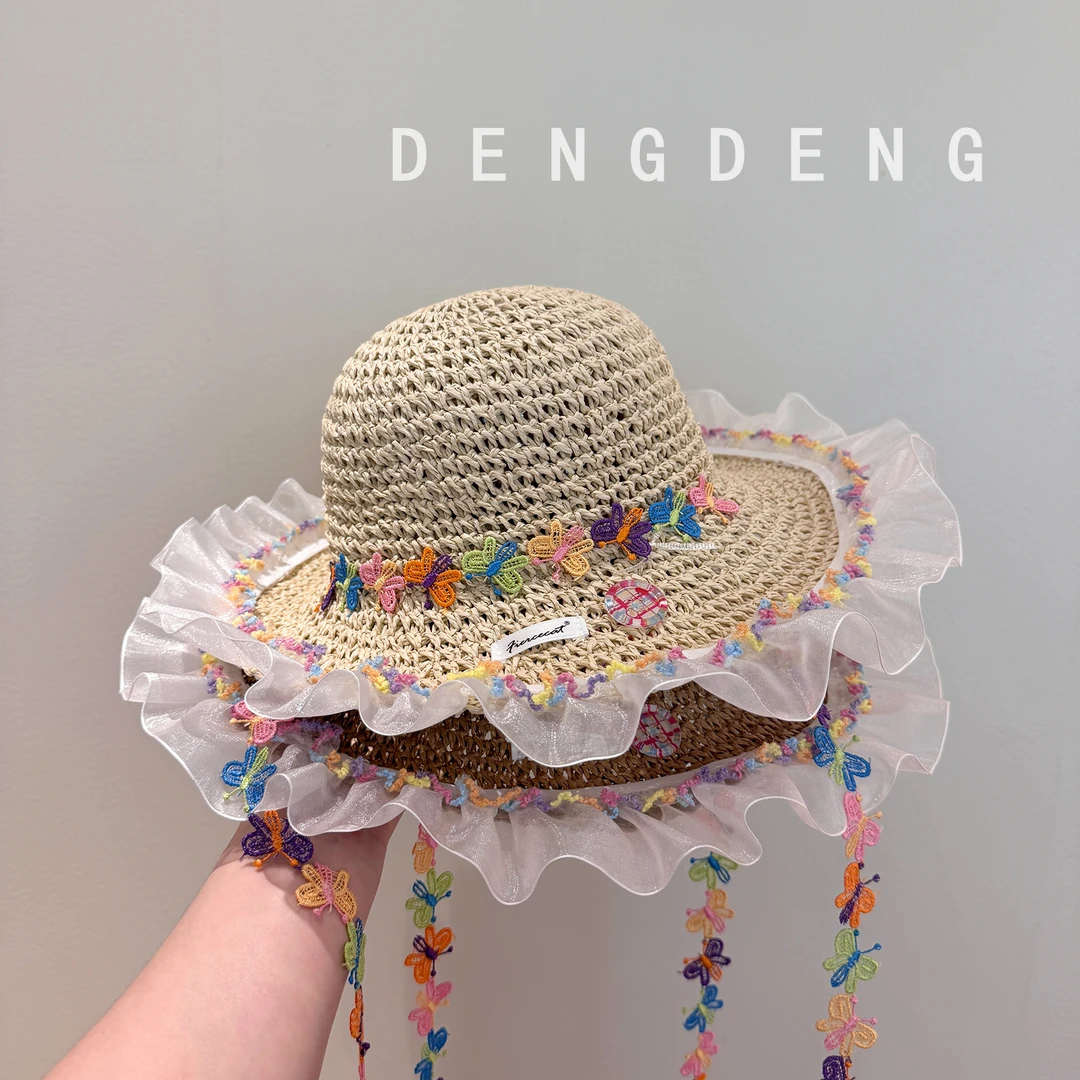 儿童帽子夏季大帽檐空顶编织草帽公主出游海边遮阳防晒太阳帽洋气