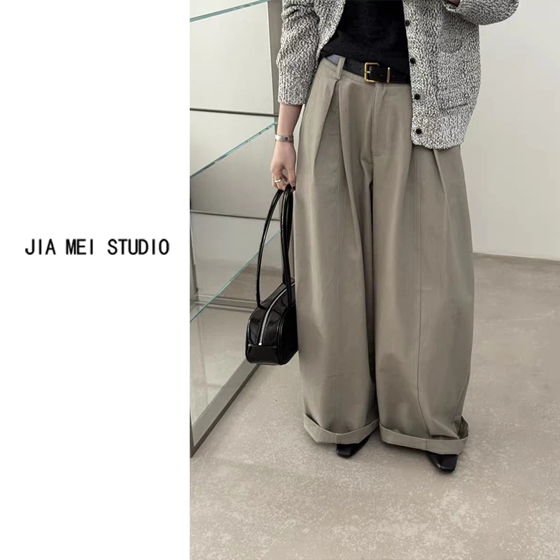 A105早秋新款韩版时尚百搭高腰显瘦直筒裤女宽松休闲阔腿裤长裤子