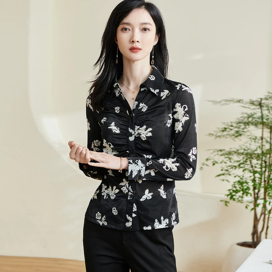 【小熊专属】印花衬衫时尚通勤气质修身显瘦衬衣女5M24AC0271