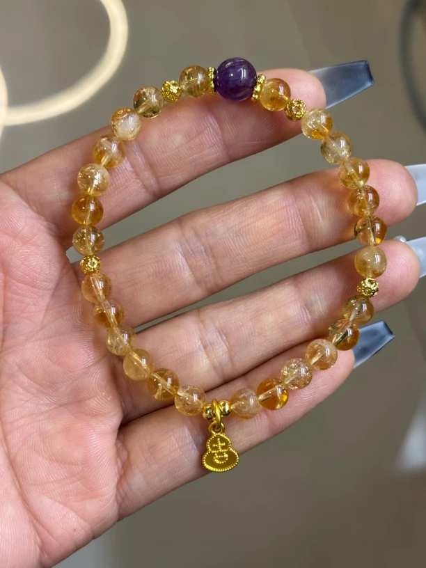天然黄塔晶手链搭配紫水晶 时尚 潮流