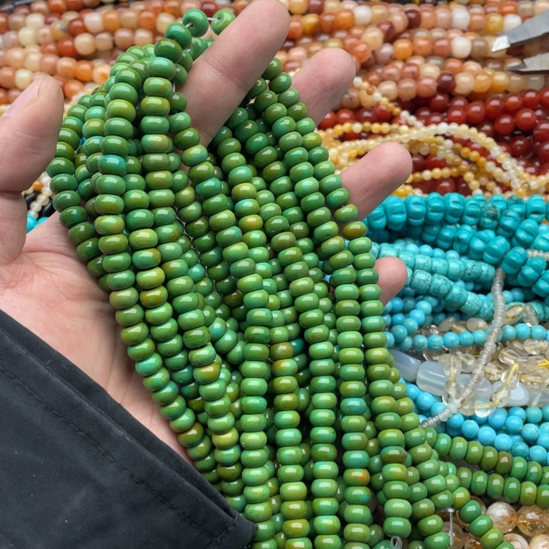 玛瑙/玉髓珠宝半成品未镶嵌一条装8mm菜籽绿算盘珠