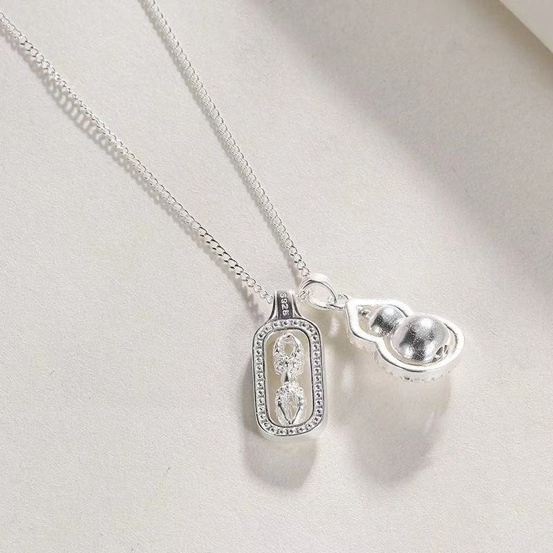 坠链均足银 足银990金钢杵葫芦项链时尚韩版简约甜美