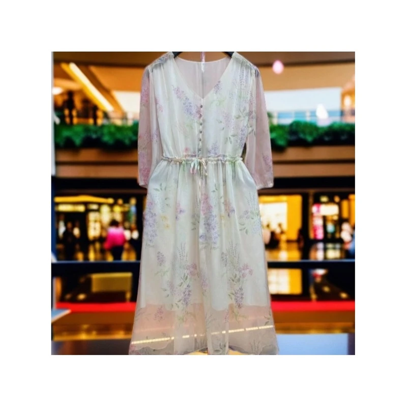 【运费补贴】杭州气质水墨画连衣裙洋气妈妈宽松连衣裙大码时尚