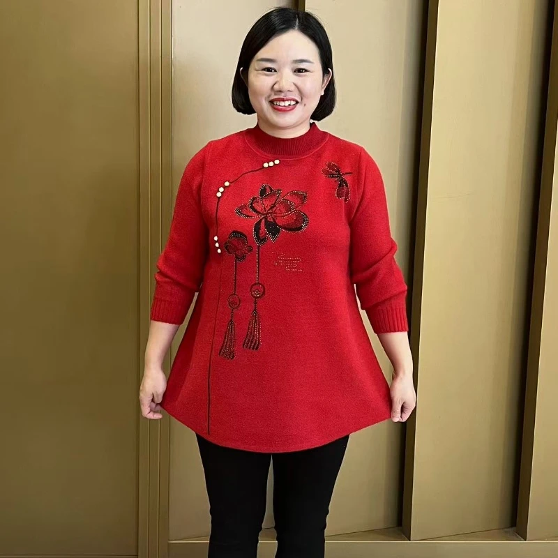 秋冬新款半高领加大加肥宽松显瘦中长款加厚毛衣