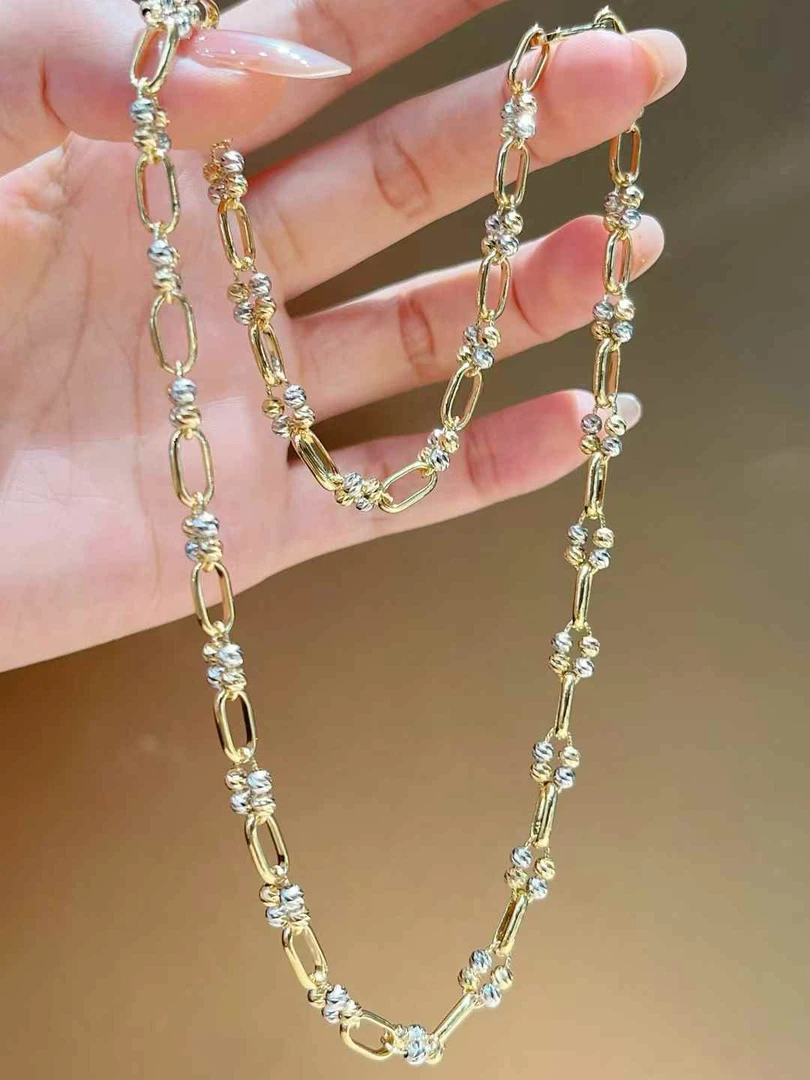 18k金黄白色方格蹦迪珠项链/手链时尚叠戴百搭