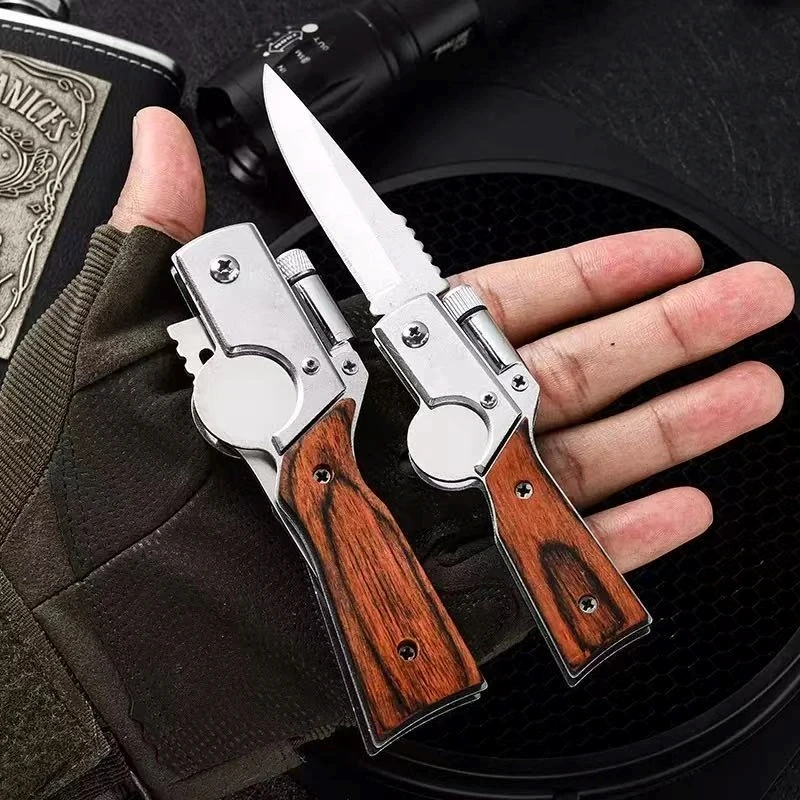 厨房户外按钮启动AK防滑露营折叠刀不锈钢水果刀荒野求生电筒小刀