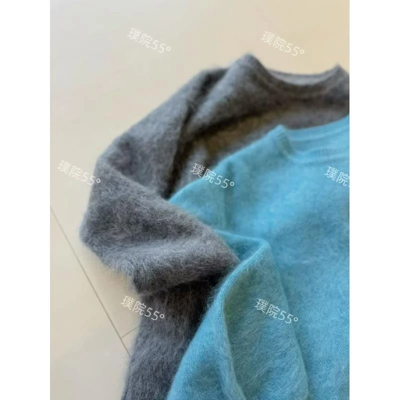 全羊毛拉毛-纯色圆领韩系慵懒风羊毛套头女士百搭显瘦 旺