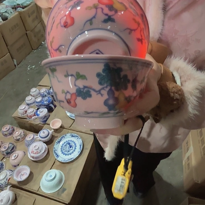 陶摆件景德镇高温红希希4.5寸碗2个