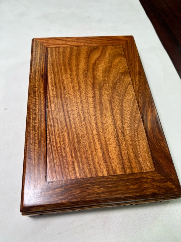 缅甸花梨木回文长方花台花瓶摆件底座014