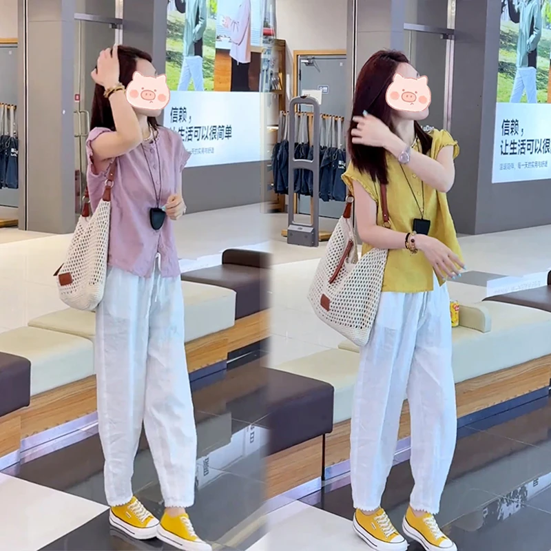 超火夏装一整套高级感新款名媛气质洋气小衫休闲裤减龄气质两件套