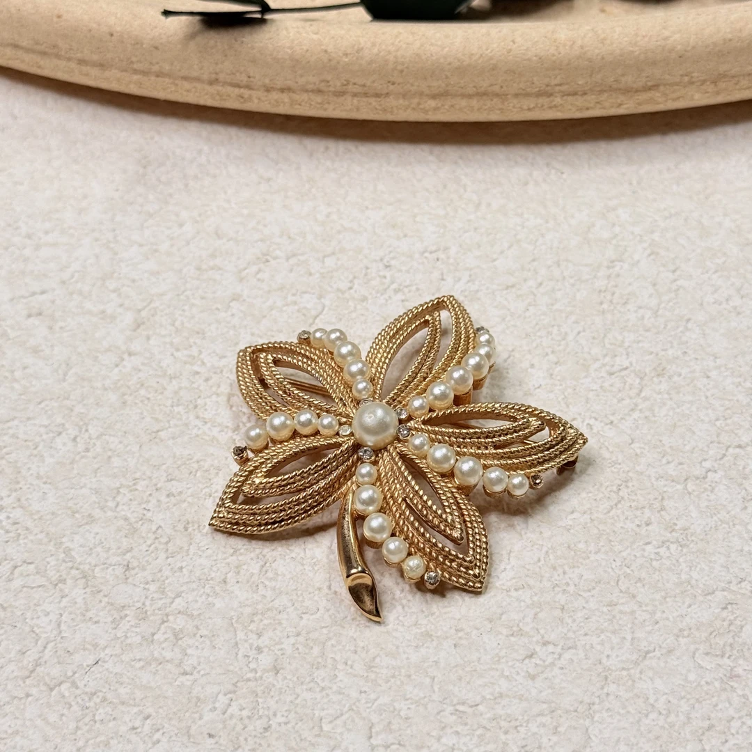 铜合金仿珍珠胸针 【六六中古】孤品复古精美胸针th8303