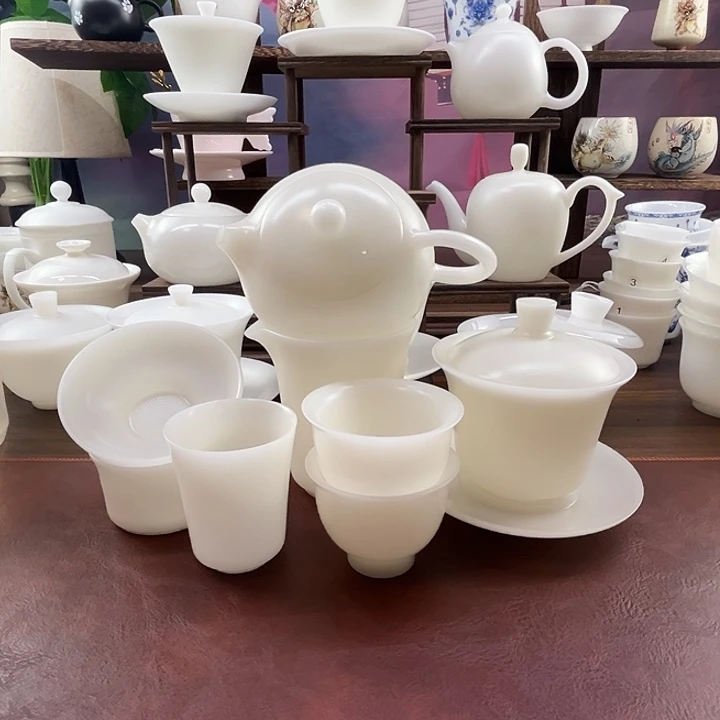 13件套：隐唐窑/璞玉素烧自生釉150盖碗+200西施壶套组