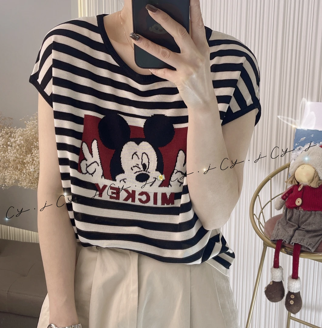 【罗罗严选】39266米奇条纹宽松针织衫