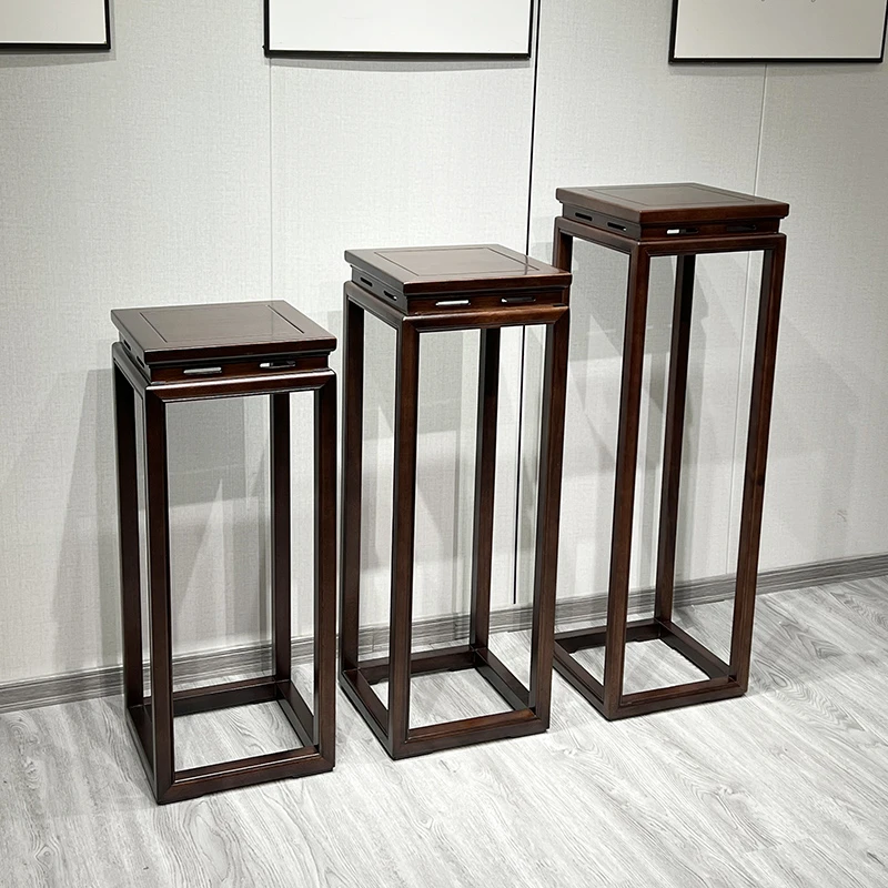 乌金木新中式花架 落地置物架家用客厅阳台木质实木古典整装花架