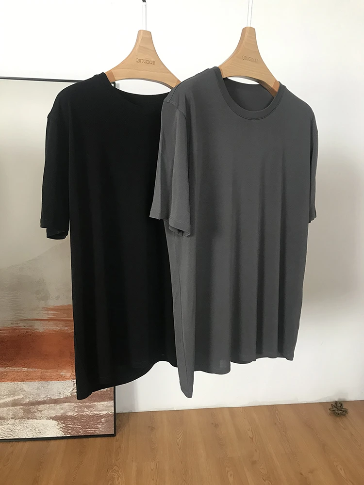 男士重磅加密强捻桑蚕丝针织真丝圆领短袖T恤