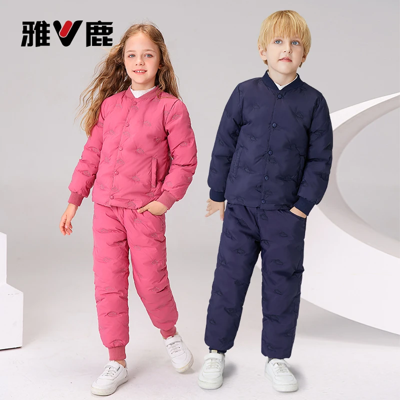 雅鹿2023秋装新款儿童羽绒内胆套装加厚冬装女童男童宝宝外套保暖