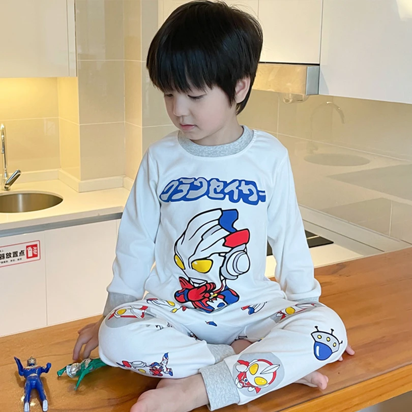 儿童秋衣秋裤春秋款男童保暖内衣套装纯棉男孩宝宝奥特曼打底衬衫