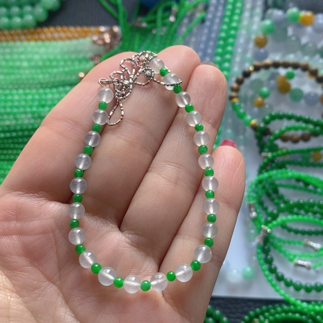 颈饰18K金镶嵌翡翠缅甸天然翡翠玻璃种双彩项链5