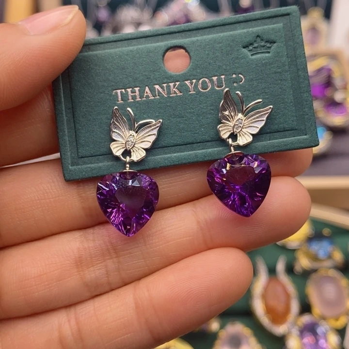 水晶耳饰银S925镶嵌孟****）天然水晶耳饰