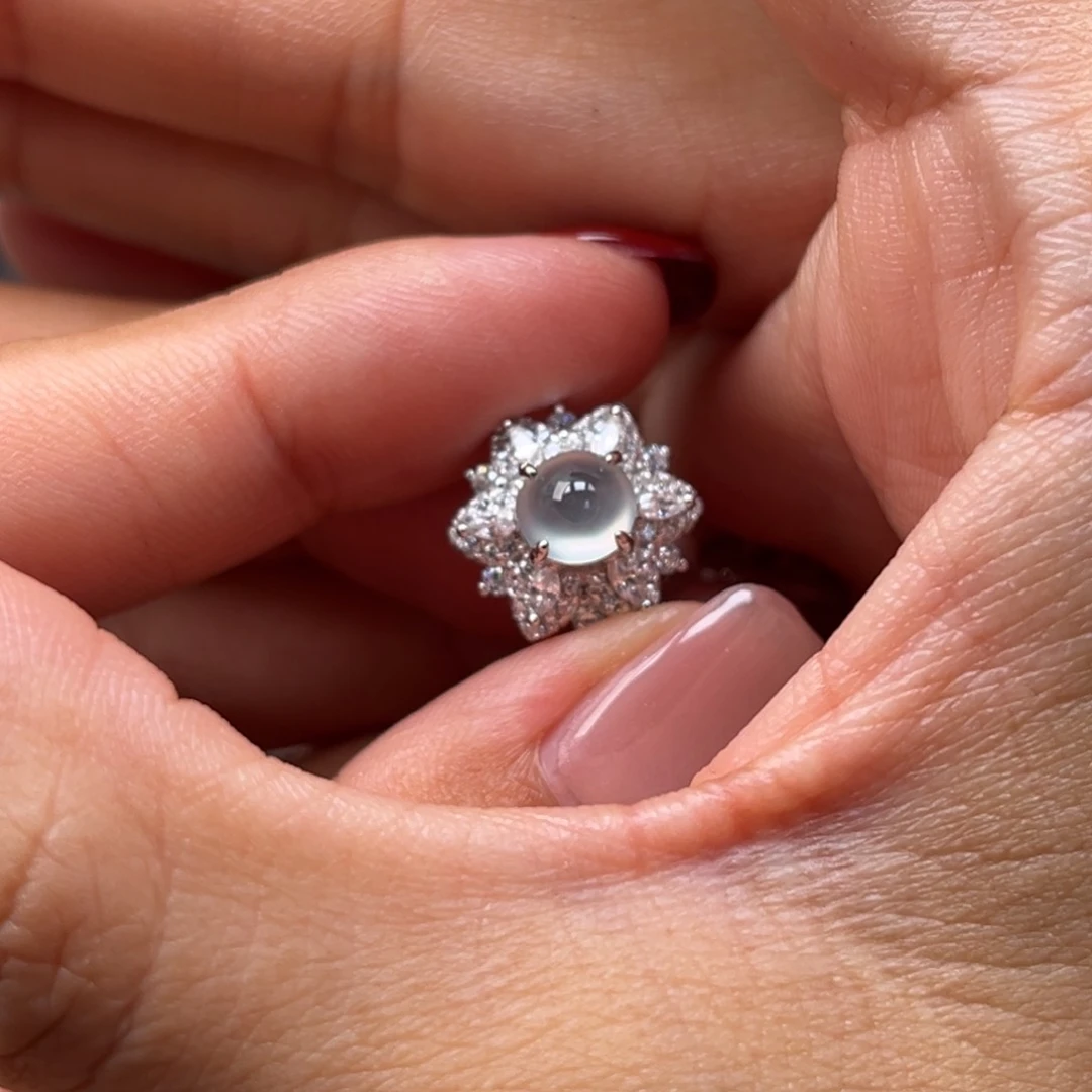 翡翠戒指银S925镶嵌缅甸翡翠天然A货